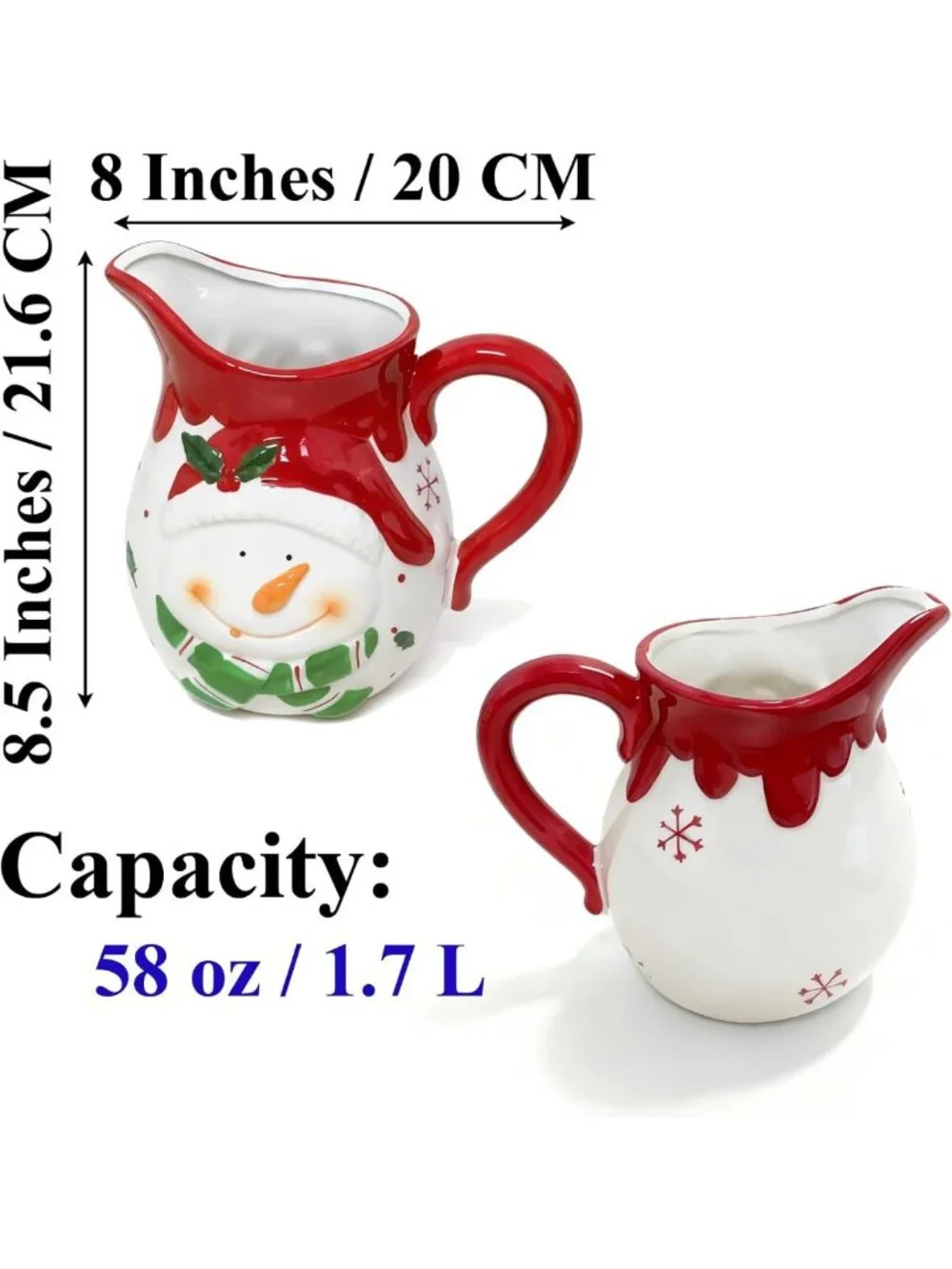 Large 58 OZ Porcelain Jug - Festive Holiday Pitcher for Milk, Cream, Juice